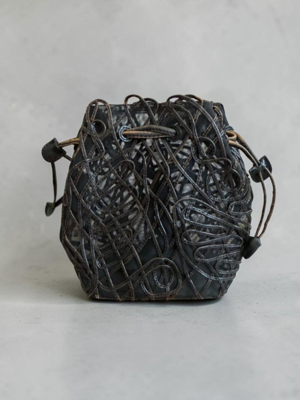 JAY BY SHARIF Vintage Cocktail Brown Leather Mesh Handbag